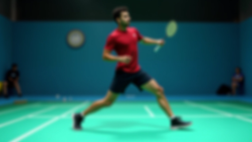 لاعب كرة ريشة في وضعية السبليت ستيب مع الاستعداد للحركة السريعة